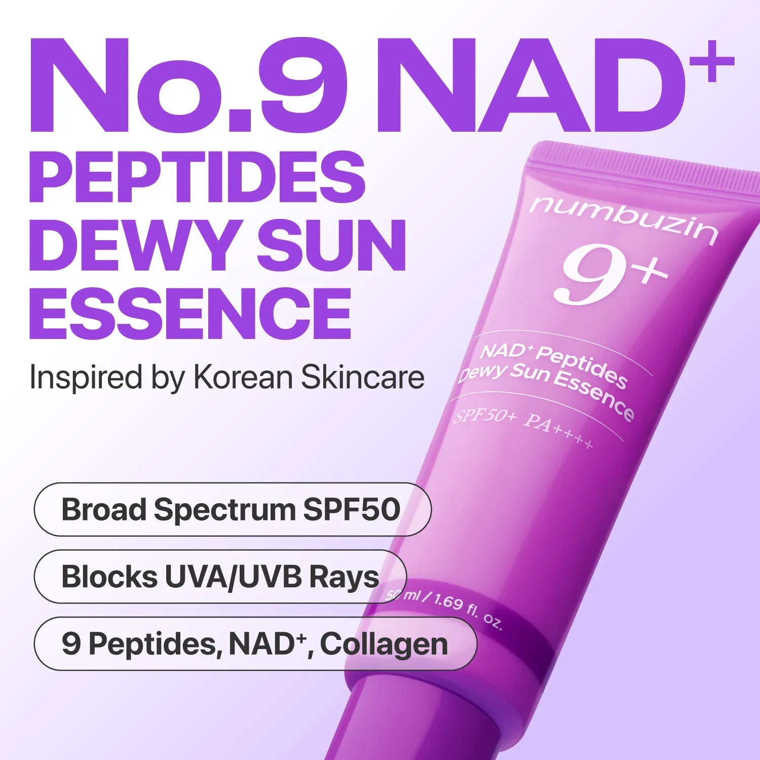 Numbuzin No.9 NAD Peptides Dewy Sun Essence SPF50+ PA++++